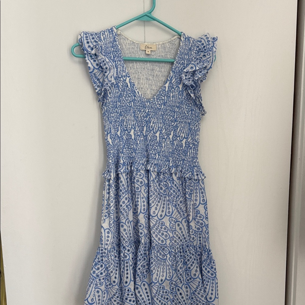 Elan Blue Floral Eyelet Dress